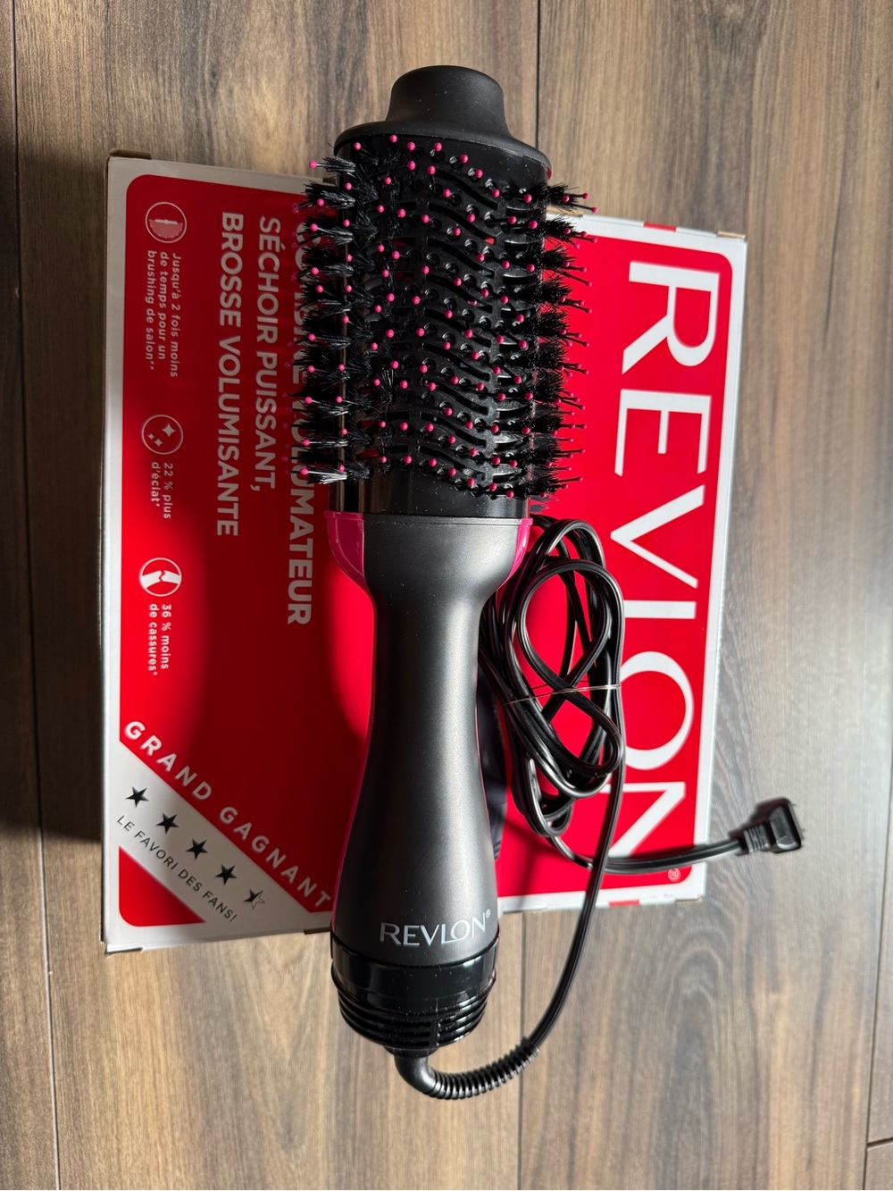 Revlon Black Hot Air Styling Brush with Pink Brush Tips
